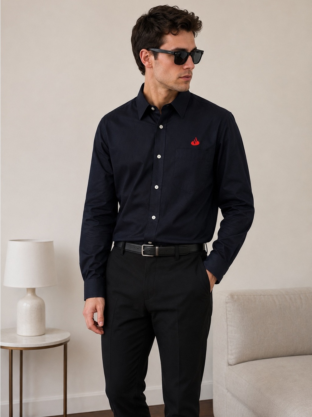 NWT Lands’ End Men’s Black Long Sleeve Button-Down Shirt, Size 17–35/7